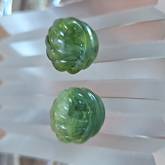 Avon Jewelry - Vintage Avon Lucite Earrings Clip-on Jade Color Gold Clip Button